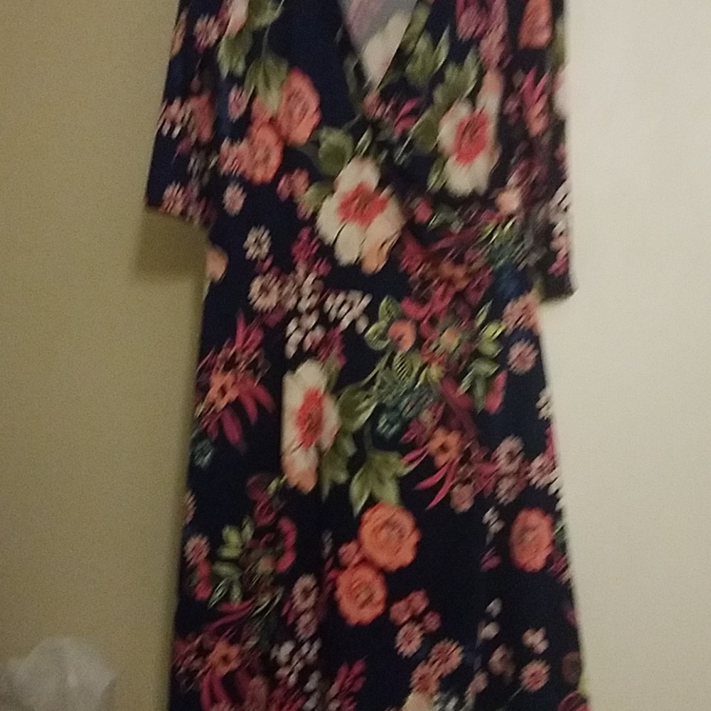 Navy Floral dress with matching belt.